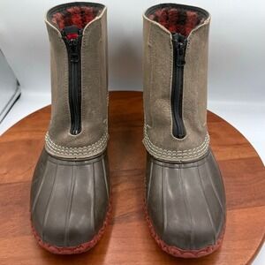 LL Bean Flannel Lined Insulated Duck Boots Front Zip 7" Mens 10 USA Suede 515293